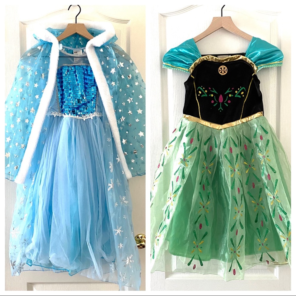 Elsa Anna frozen-themed costume dresses and cape